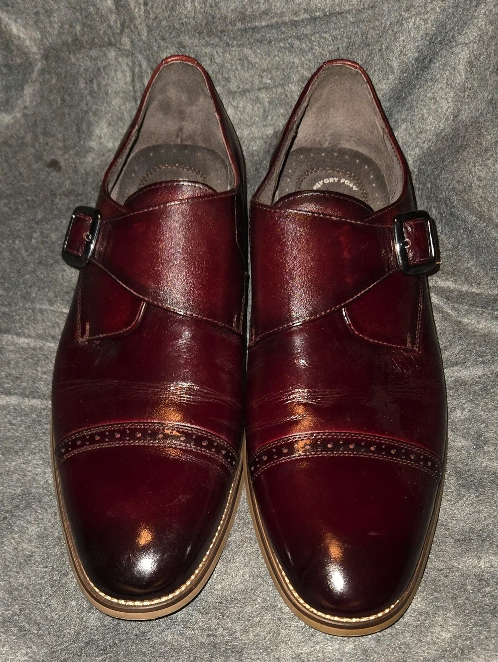 Stacy Adams Desmond Cap Toe Monk Strap Dress Shoes Burgundy Leather